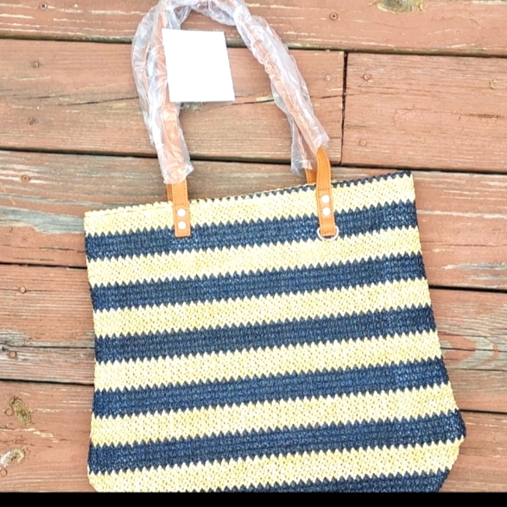 NWT "THIRTY ONE" TOTE Around Town Navy Stripe Straw